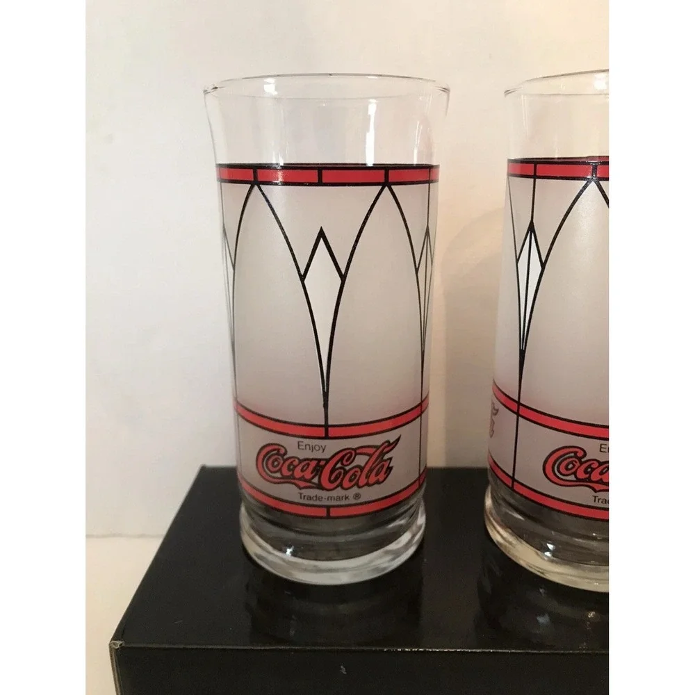 Coca-Cola Tumblers Stained /Frosted Drinking Glasses Set Of 4